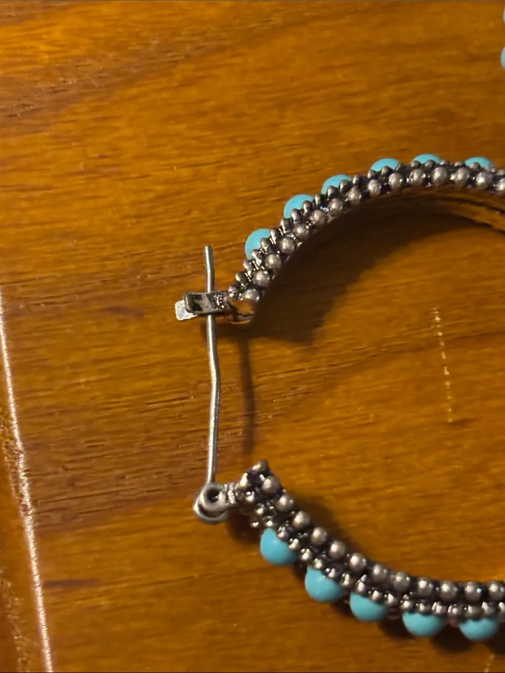 Southwestern Blue Turquoise  Color Accented Silver Hoop & Dangle Earring
